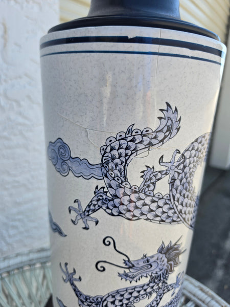 VINTAGE BLUE & WHITE CERAMIC CHINOISERIE DRAGON LAMPS (2)