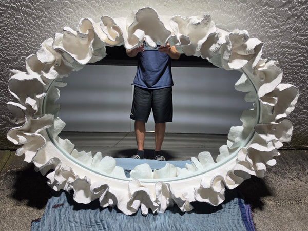 MADE GOODS WHITE FAUX CORAL 🪸 & SILVER TRIMMED COCO MIRROR