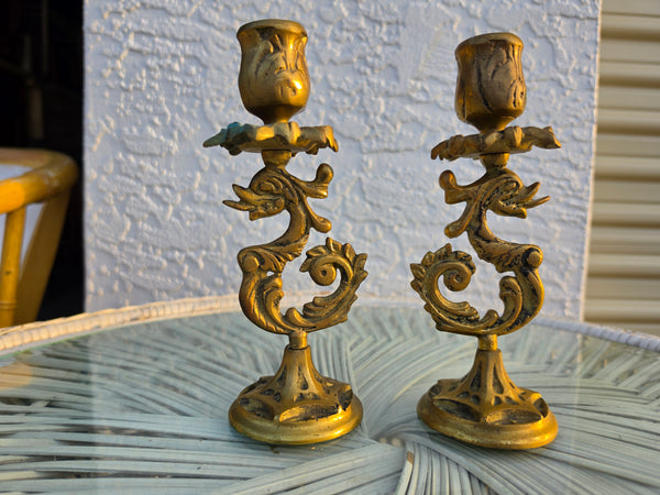 ANTIQUE/ VINTAGE BRASS DRAGON SERPENT CANDLESTICKS 🐉🕯(2) ~ MISC
