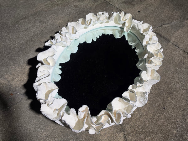 MADE GOODS WHITE FAUX CORAL 🪸 & SILVER TRIMMED COCO MIRROR