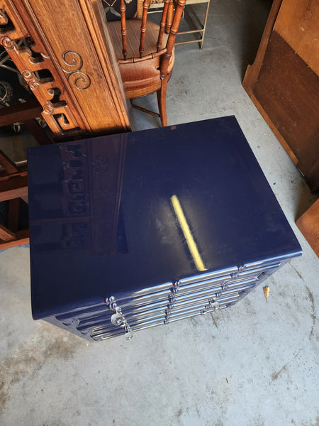 BLUE 💙 LACQUERED FAUX BAMBOO 🎋 NIGHTSTAND/ BACHELORS CHEST W/SOFT CLOSE DRAWERS
