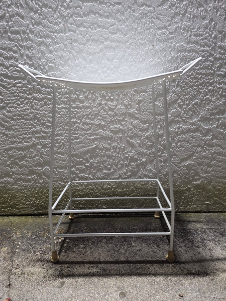 VINTAGE MID CENTURY MODERN SALTERINI METAL/ IRON STOOL/ BENCH/ SHOWER CHAIR/ ACCENT TABLE W/MESH SEAT/ HANDLES/ RUBBER CLAD SHOES ~ MISC