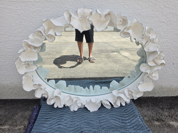 MADE GOODS WHITE FAUX CORAL 🪸 & SILVER TRIMMED COCO MIRROR