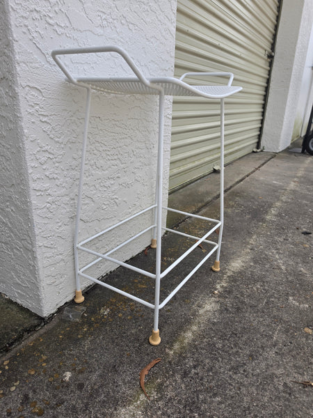 VINTAGE MID CENTURY MODERN SALTERINI METAL/ IRON STOOL/ BENCH/ SHOWER CHAIR/ ACCENT TABLE W/MESH SEAT/ HANDLES/ RUBBER CLAD SHOES ~ MISC