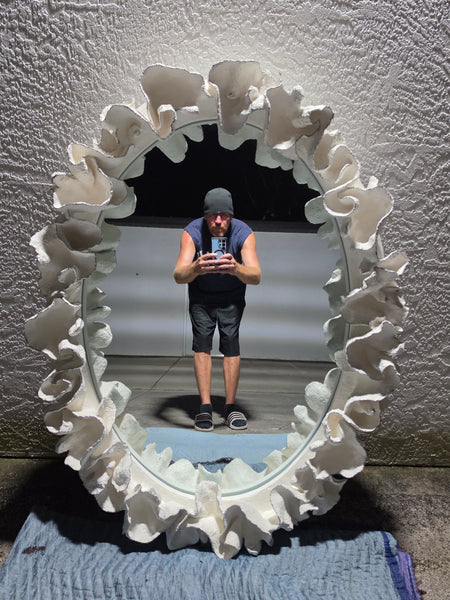 MADE GOODS WHITE FAUX CORAL 🪸 & SILVER TRIMMED COCO MIRROR