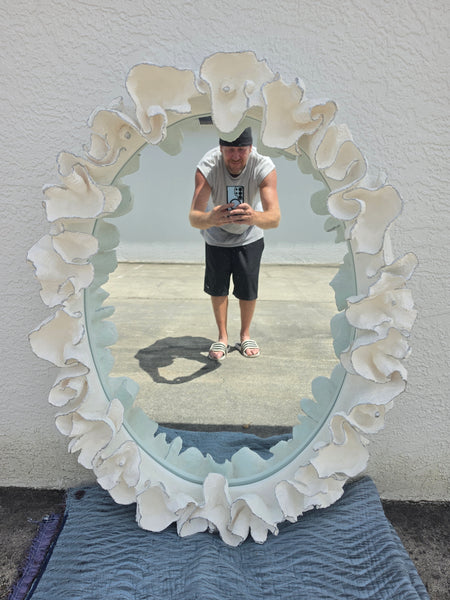 MADE GOODS WHITE FAUX CORAL 🪸 & SILVER TRIMMED COCO MIRROR