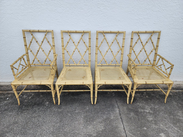 WOODBRIDGE FAUX BAMBOO/ CANE CHIPPENDALE DINING CHAIRS W/DA FRETWORK W/CUSHIONS (6 AVAILABLE)