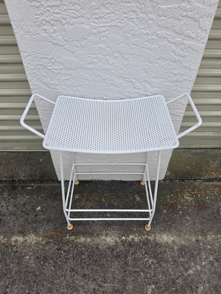 VINTAGE MID CENTURY MODERN SALTERINI METAL/ IRON STOOL/ BENCH/ SHOWER CHAIR/ ACCENT TABLE W/MESH SEAT/ HANDLES/ RUBBER CLAD SHOES ~ MISC