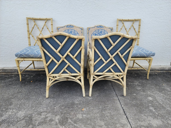 WOODBRIDGE FAUX BAMBOO/ CANE CHIPPENDALE DINING CHAIRS W/DA FRETWORK W/CUSHIONS (6 AVAILABLE)