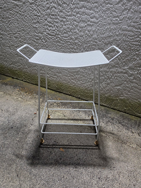 VINTAGE MID CENTURY MODERN SALTERINI METAL/ IRON STOOL/ BENCH/ SHOWER CHAIR/ ACCENT TABLE W/MESH SEAT/ HANDLES/ RUBBER CLAD SHOES ~ MISC