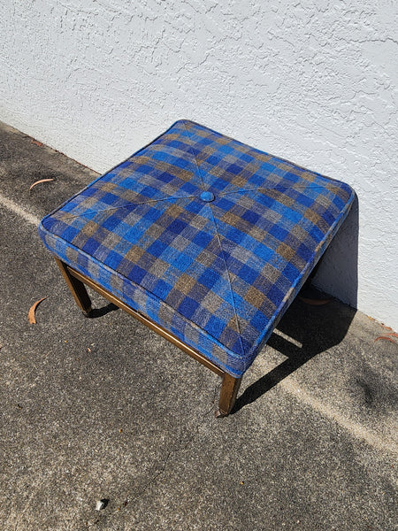 VINTAGE MID CENTURY MODERN WALNUT/ BRASS/ UPHOLSTERED STOOL/ OTTOMAN/ BENCH ON CASTORS