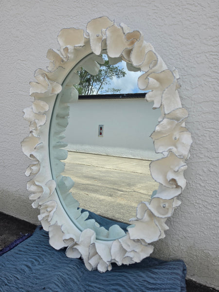 MADE GOODS WHITE FAUX CORAL 🪸 & SILVER TRIMMED COCO MIRROR