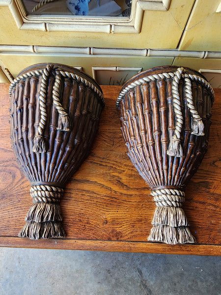 ORIENTAL ACCENT FAUX BAMBOO TASSEL/ RIBBON WALL SCONCE PLANTER/ CACHEPOT ~ MISC