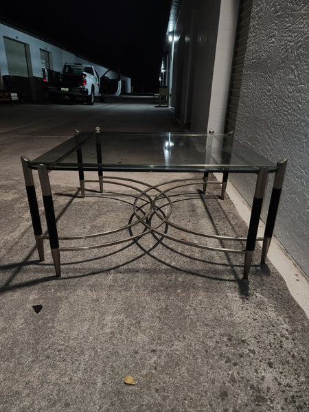 VINTAGE MID CENTURY MODERN BLACK/ CHROME GEOMETRIC/ ART DECO/ NEOCLASSICAL COFFEE TABLE