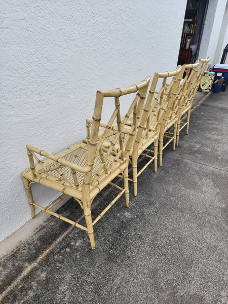 WOODBRIDGE FAUX BAMBOO/ CANE CHIPPENDALE DINING CHAIRS W/DA FRETWORK W/CUSHIONS (6 AVAILABLE)