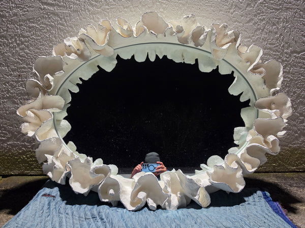MADE GOODS WHITE FAUX CORAL 🪸 & SILVER TRIMMED COCO MIRROR