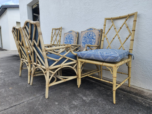 WOODBRIDGE FAUX BAMBOO/ CANE CHIPPENDALE DINING CHAIRS W/DA FRETWORK W/CUSHIONS (6 AVAILABLE)