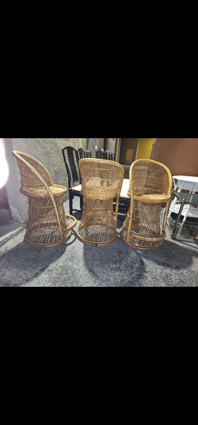 VINTAGE WICKER RATTAN BAMBOO 🎋 BOHO EMMANUELLE  SUNBURST COUNTER BARSTOOLS (3)