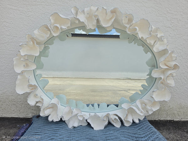 MADE GOODS WHITE FAUX CORAL 🪸 & SILVER TRIMMED COCO MIRROR