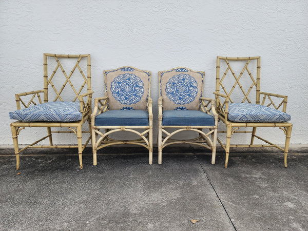 WOODBRIDGE FAUX BAMBOO/ CANE CHIPPENDALE DINING CHAIRS W/DA FRETWORK W/CUSHIONS (6 AVAILABLE)