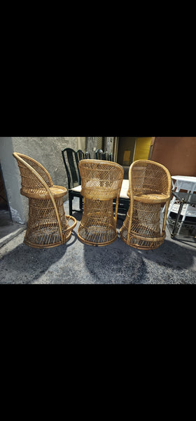 VINTAGE WICKER RATTAN BAMBOO 🎋 BOHO EMMANUELLE  SUNBURST COUNTER BARSTOOLS (3)