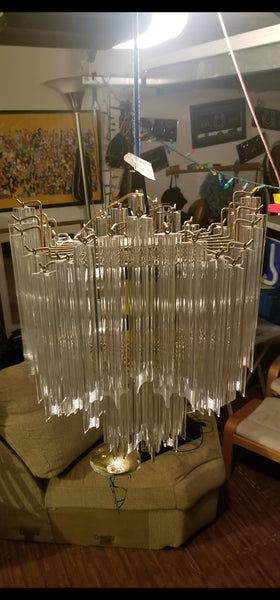 VINTAGE MID CENTURY MODERN LUCITE (ACRYLIC) N BRASS CASCADING WATERFALL CHANDELIER