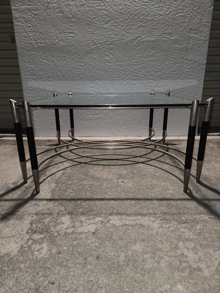 VINTAGE MID CENTURY MODERN BLACK/ CHROME GEOMETRIC/ ART DECO/ NEOCLASSICAL COFFEE TABLE