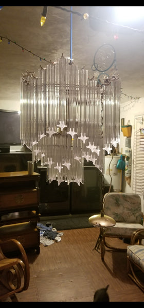 VINTAGE MID CENTURY MODERN LUCITE (ACRYLIC) N BRASS CASCADING WATERFALL CHANDELIER