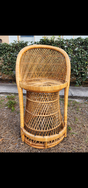 VINTAGE WICKER RATTAN BAMBOO 🎋 BOHO EMMANUELLE  SUNBURST COUNTER BARSTOOLS (3)