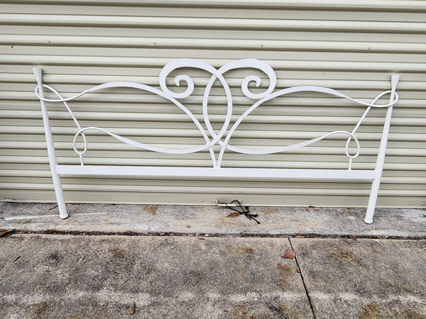 VINTAGE WHITE METAL/ IRON CURVED/ BENT  WHIMSICAL HEADBOARD AND  FOOTBOARD