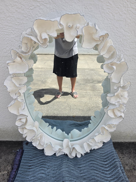 MADE GOODS WHITE FAUX CORAL 🪸 & SILVER TRIMMED COCO MIRROR