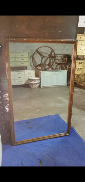 VINTAGE MID CENTURY MODERN THOMASVILLE  FAUX BAMBOO CAMPAIGN MIRROR