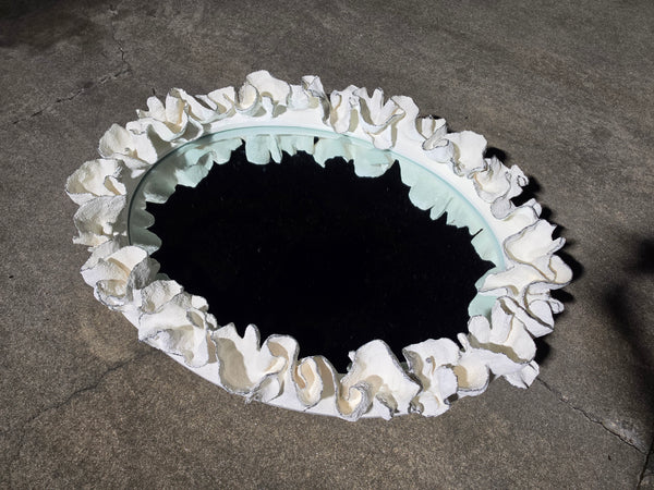 MADE GOODS WHITE FAUX CORAL 🪸 & SILVER TRIMMED COCO MIRROR
