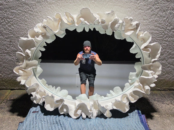 MADE GOODS WHITE FAUX CORAL 🪸 & SILVER TRIMMED COCO MIRROR