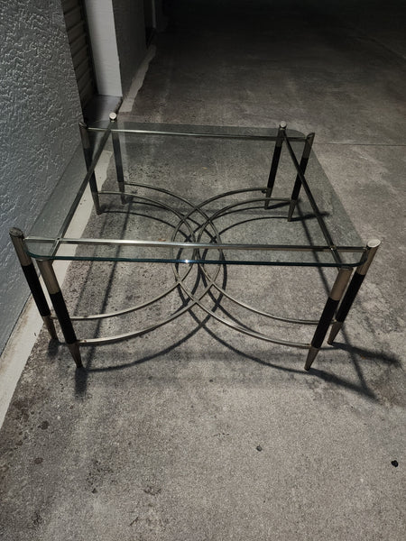 VINTAGE MID CENTURY MODERN BLACK/ CHROME GEOMETRIC/ ART DECO/ NEOCLASSICAL COFFEE TABLE