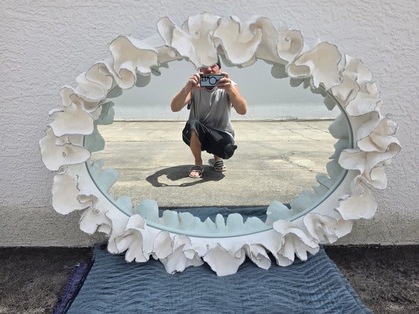 MADE GOODS WHITE FAUX CORAL 🪸 & SILVER TRIMMED COCO MIRROR