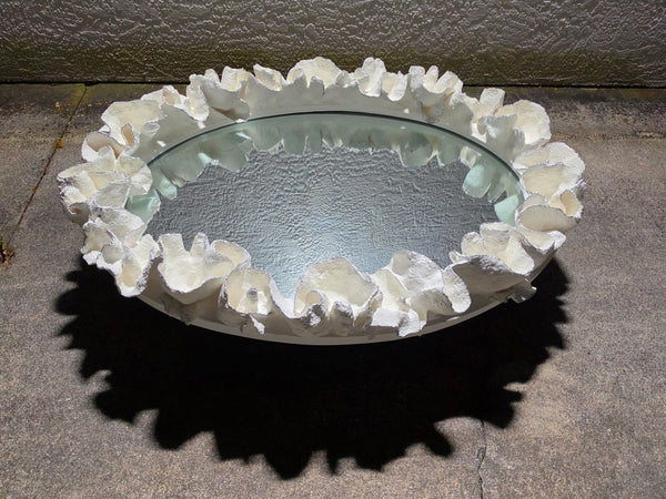 MADE GOODS WHITE FAUX CORAL 🪸 & SILVER TRIMMED COCO MIRROR