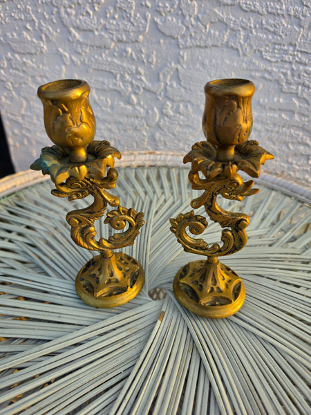 ANTIQUE/ VINTAGE BRASS DRAGON SERPENT CANDLESTICKS 🐉🕯(2) ~ MISC