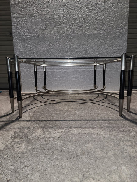 VINTAGE MID CENTURY MODERN BLACK/ CHROME GEOMETRIC/ ART DECO/ NEOCLASSICAL COFFEE TABLE