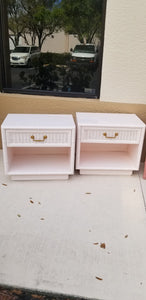 VINTAGE AMERICAN OF MARTINSVILLE PEONY PINK FAUX BAMBOO NIGHTSTANDS (2) - CUSTOMIZED