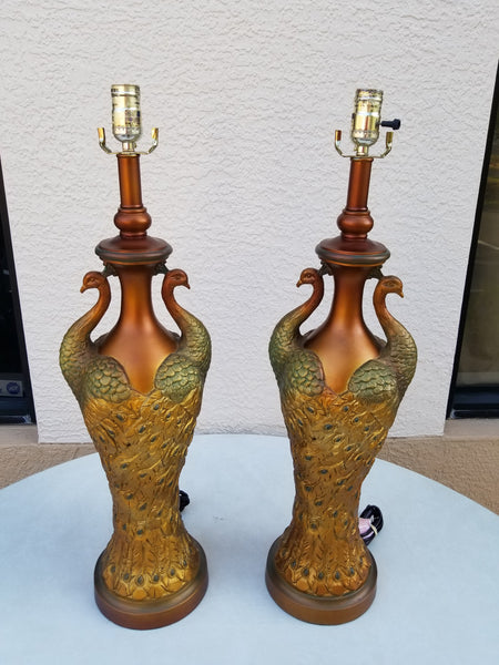 CRESTVIEW COLLECTIONS PEACOCK RESIN LAMPS W/SHADES (2)