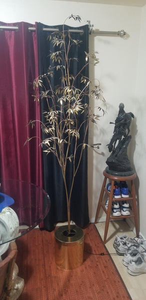 VINTAGE MID CENTURY MODERN CURTIS C. JERE BRASS/ COPPER ILLUMINATED BAMBOO LEAF TREE SCULPTURE ~ MISC