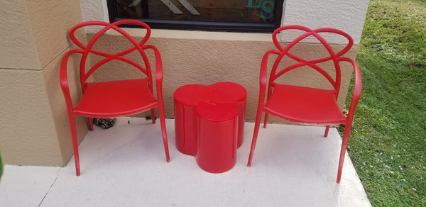 RED INJECTED POLYPROPYLENE SPACE AGE ACCENT CHAIRS (2)