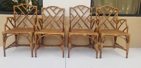 ANTIQUE BAMBOO/ RATTAN/ CANE CHIPPENDALE DINING TABLE/ GAME TABLE