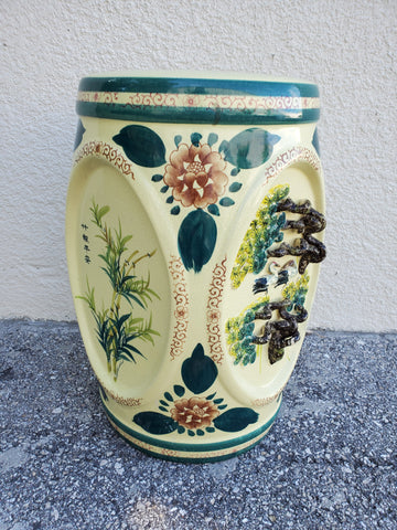 ANTIQUE/ VINTAGE CERAMIC PORCELAIN CHINOISERIE HAND PAINTED PROTRUDING BIRDIES  🦢🦤🦩 TREES 🌳🌲🌴 GARDEN STOOL / PLANT STAND ~ MISC