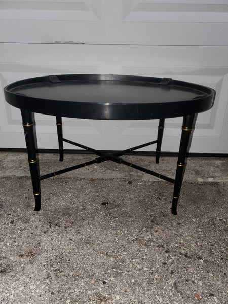 VINTAGE OVAL BLACK/GOLD FAUX BAMBOO COFFEE TABLE