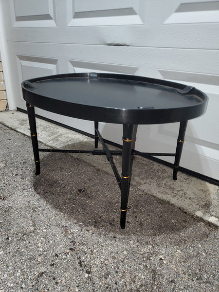 VINTAGE OVAL BLACK/GOLD FAUX BAMBOO COFFEE TABLE