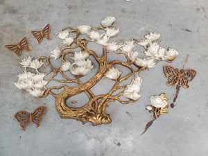 VINTAGE SYROCO/ HOMCO RESIN BUTTERFLIES 💛🦋🤍 (4) / WHITE/ GOLD ROSE WALL DECOR ~ MISC