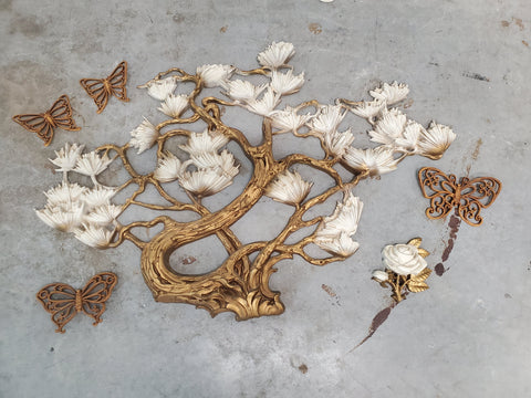VINTAGE SYROCO/HOMCO RESIN BUTTERFLIES 💛🦋🤍 (4) / WHITE/GOLD ROSE WALL DECOR ~ MISC
