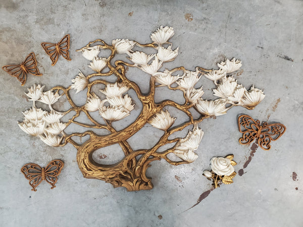 VINTAGE SYROCO/ HOMCO RESIN BUTTERFLIES 💛🦋🤍 (4) / WHITE/ GOLD ROSE WALL DECOR ~ MISC